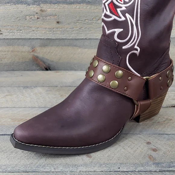 Women's Dingo City Limits Harness Boots  Embroidered Design Brown - Picture 8 of 8